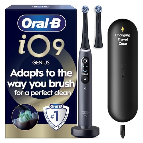 Oral-B iO9 Electric Toothbrush for Adults, 1 Handle, Black - 2 Brush Heads, Fast Charging Travel Case, Designed by Braun, Special Edition, UK Two Pin Plug