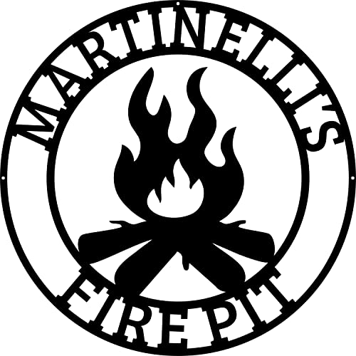 Firepit Personalized Metal Wall Sign - Custom Metal Family Name Sign - Personalized Last Name Sign Welcome Outdoor Fire Pit Sign - Lake House Cabin Ranch Camp Sign - Hanging Monogram Made in the USA