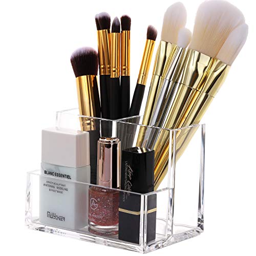 3 Slot Extra Thicken Makeup Brush Holder Organizer Acrylic Cosmetics Pen Storage Case, Clear