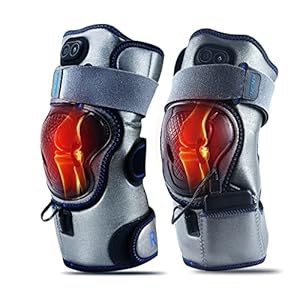 Heated Knee Massager Rechargeable – HONGJING Cordless Knee Massage Wrap for Arthritis Joint Pain Relief, 3 Adjustable Vibration & Heat (1 Pair), silver