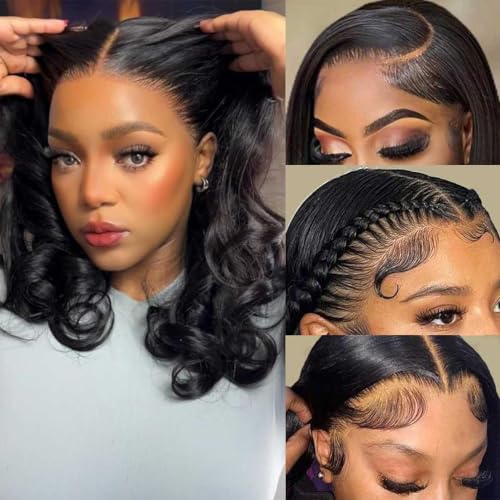Image of Srakuw Bob Wig Human Hair 13x4 Lace Front Wigs180 Density Body Wave Brazilian Human Hair Wigs for Black Women HD Lace Frontal Wig (14 Inch)