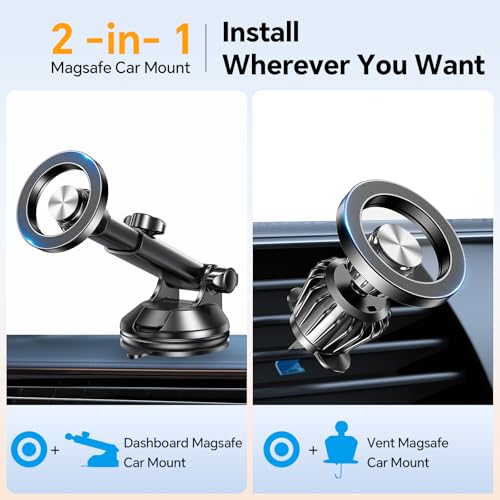 Image of Coolpow for MagSafe Car Mount【Windshield+Vent+Dash】Magnetic Phone Holder for Car Phone Holder Mount Cell Phone Holders for Your Car Accessories Suction Phone Mount for Car Truck Stand for iPhone 17 16