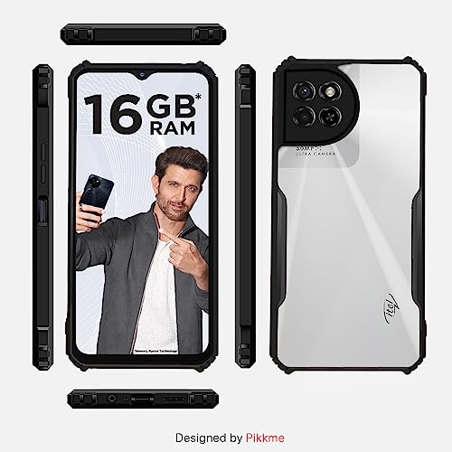Image of Pikkme ITEL S23 Back Cover | Crystal Clear Transparent Back | Ultra Hybrid | Full Camera Protection | Raised Edge | Bumper Back Case (Black)