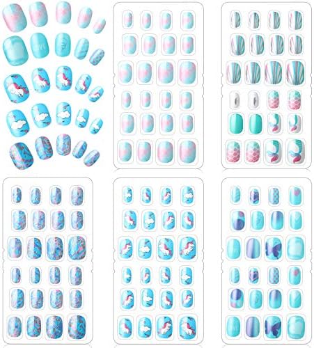 120 Pieces Kids Press on Nails Children Fake Nails Artificial Nail Tips Girls Full Cover Short False Fingernails for Girls Kids Nail Decoration (Lovely Pattern)