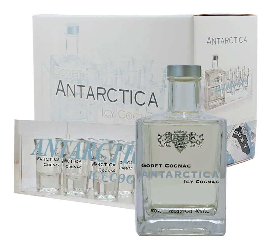 Godet Cognac Antarctica | Set mit einer Flasche 0,5l. und 6 Gläsern im Eiskühler