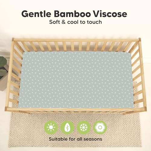 Image of 2-Pack Waterproof Baby Crib Sheets for Boys, Girls, 52x28 (Prairie) | Viscose Derived from Bamboo Toddler Bed Sheet Neutral, Fitted Crib Mattress Protector Cover for Baby Bedding, Soft & Gentle