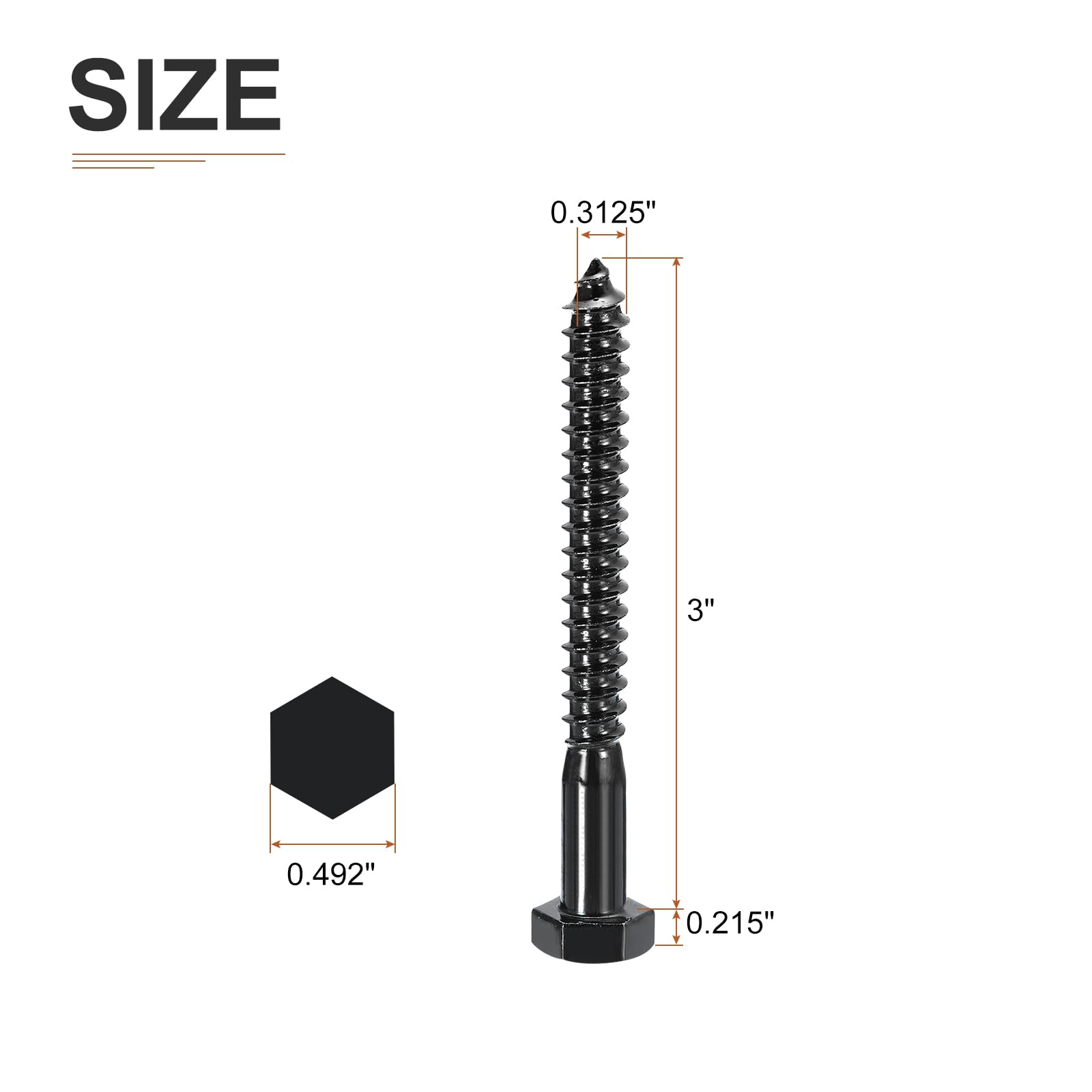 DTGN 5/16" x 3" Hex Lag Bolts, 10 Pack, for Woodworking Furniture - Image 2