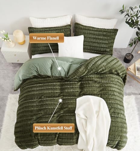 Lanqinglv Plüsch Bettwäsche 135x200 Kunstfell Grün Flauschig Warme Flanell – Ansicht 4