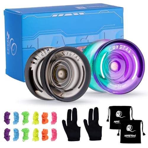 Image of MAGICYOYO K2 Responsive Yoyo for Kids Beginners Yo-Yo with 2 Yo yo Gloves, 2 Yo Yo Bags, 12 Yo yo Strings (Crystal Black +Green Purple)