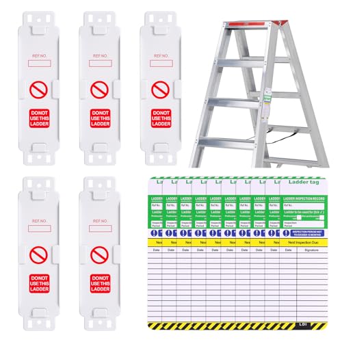 Ladder Tags 5 Holders and 10 Ladder Inspection Tag Inserts Waterproof Ladder Inspection Tags- Inspection Record Kit for All Ladder Types Platforms Steps Protect Ladder Safety for Indoor & Outdoor