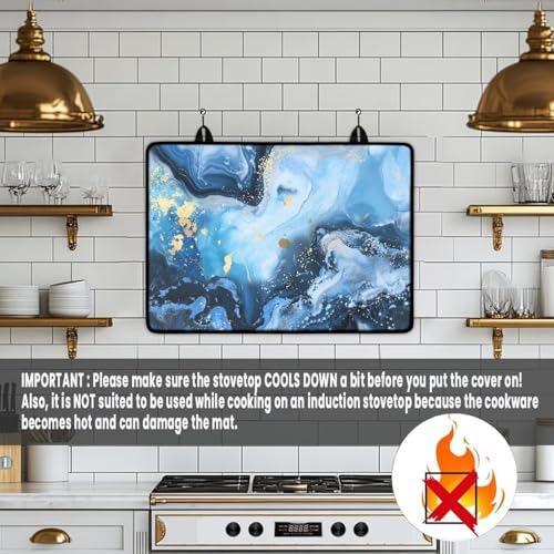 Image of Poceacles Ceramic Glass Stove Top Cover for Electric Stove, Non-slip Stove Mat Stovetop Protector Cover Multipurpose Desk Saver Pad for Counter Top, Blue Gold Marble