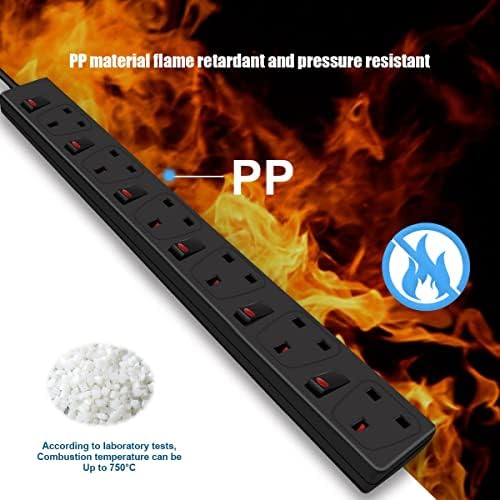 EXTRASTAR 6 Way Extension Lead 1M, 13A Fused Extension Socket with Individual Switch and Indicator Light, Wall Mounted Plug Extension Black for Home and Office