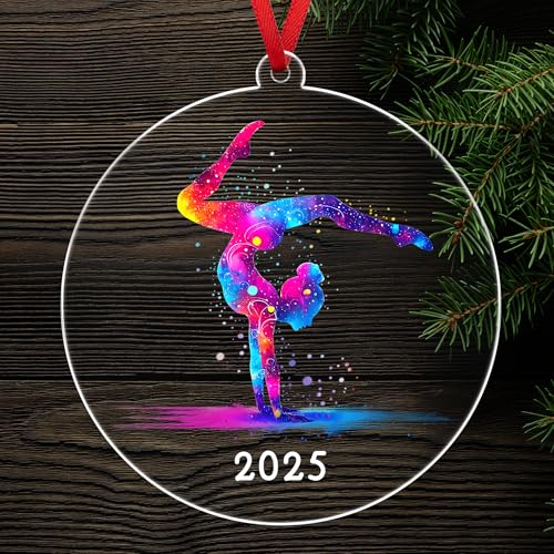 FLAGWIX Gymnastics Christmas Ornaments for Girl - Gymnastics Acrylic Ornaments for Tree Decorations - Cheerleader Gifts for Teen Girls, Sports Gymnast Ornaments, Dance Mom Gifts for Gymnasts