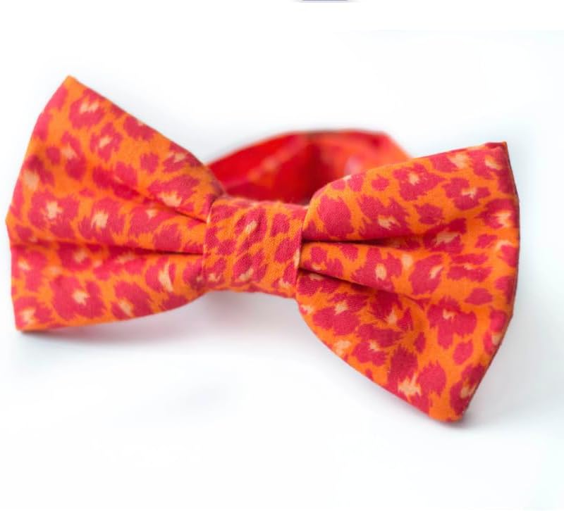 orange red cheetah print bow tie | pre tied and self tie bow ties | matching pocket square | animal print leopard accessory