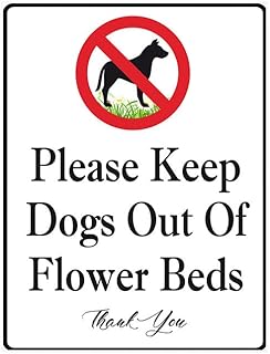 Please Keep Dogs Out Of Flower Beds Yard Sign with Stakes No Dogs Allowed Sign, Polite Notice Keep Off Signs for Garden, 5x8 Inches Aluminum Plaque for Outdoor Rustproof Outdoor Use