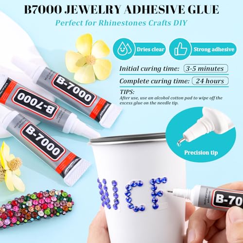 Image of 6100Pcs Royal Blue Rhinestones for Crafting with 2Pcs 10ml B7000 Jewelry Glue, 1 Box Flatback Crystals Diamond for Bedazzling Crafts DIY Nail Art Resin Gems for Clothing Shoes