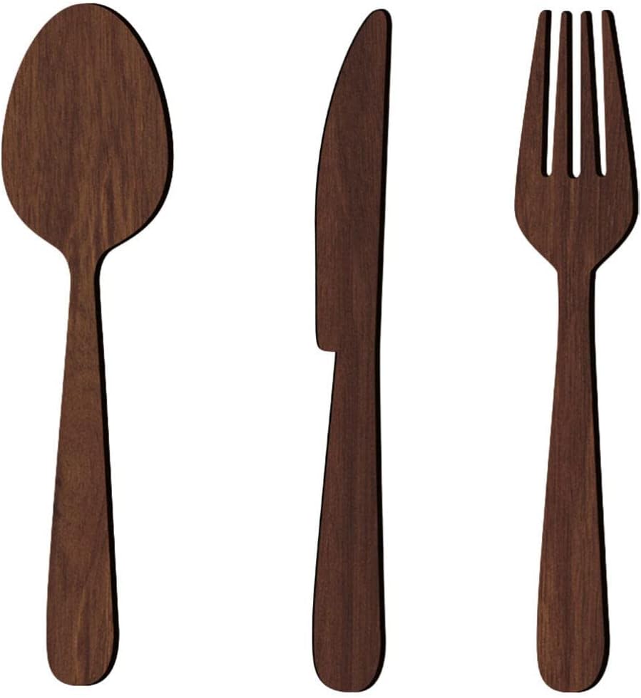 Housoutil Fork Spoon Knife Wall Decor 1 Set Wooden Utensils Wall Art Rustic Cutout Wall Hanging Wood Sign Farmhouse Wall Plaque for Home Dining Room Restaurant Decor