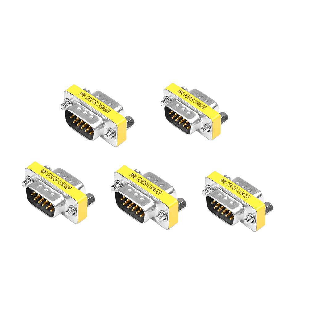 VGA Male to Male Adapter 5-Pack – HD15 Gender Changer Coupler for Monitor, Projector, Display(5, Male to Male)