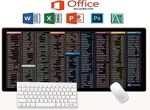Image of Smart Shortcut Keys Mouse Pad Large Deskpad Gaming Writing Desk Mats for Office Home Anti-Slip Keyboard Pad with Office Excel Microsoft Software PC Computer Mousepad