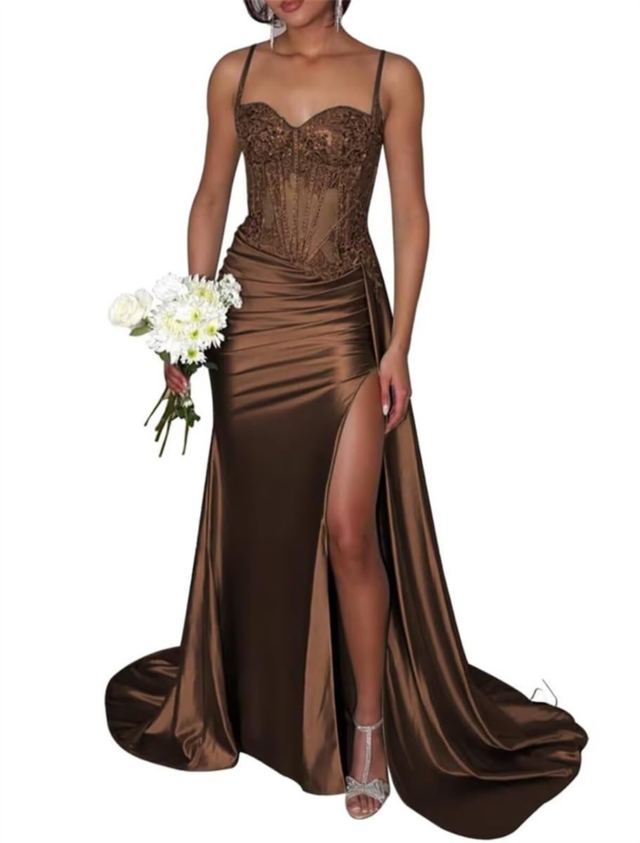 Sayno Women's Brown V Neck Ceremony Dresses Pleats Formal Evening Gowns For Wedding Guest Strapless Holiday Dresses Hlsa230 Uk10