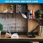 TORCHSTAR Lampe de bureau à bras pivotant en métal, base ou pince interchangeable, lampe de table à clips d'architecte classique, bras réglable multi-jumeaux, finition noire (UL Prise)