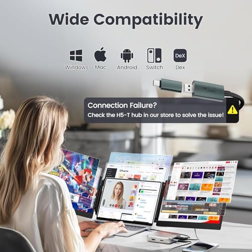 Teamgee 14" Laptop Screen Extender, FHD 1080P IPS Triple Portable Monitor for 13''-17" (Diagonal) Laptop, HDMI/USB-A/Type-C Plug & Play, Built-in Speakers & Adjustable Stand, for Mac/Wins/Android/Dex by Teamgee - Image 4
