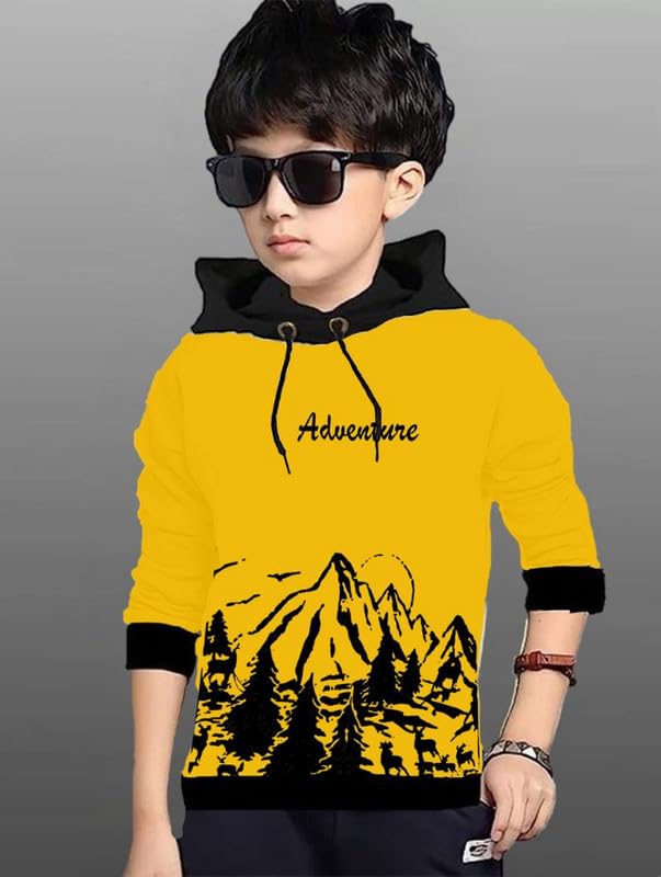 Image of Kids Boys & Girls Cotton Hooded Neck Full Sleeves Printed T-Shirt|Trendy Adventure Edition T Shirts for Kids