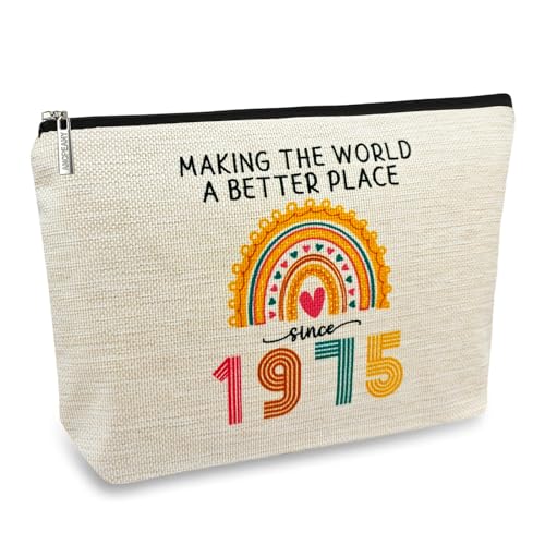 ancpeany Happy 50th Birthday Gifts for Women Her, 50th Birthday Decorations Makeup Bag, Best 1975 Anniversary 50 Year Old Gift Ideas for Wife, Mom, Mothers Day, Christmas, Cosmetic Travel Pouch