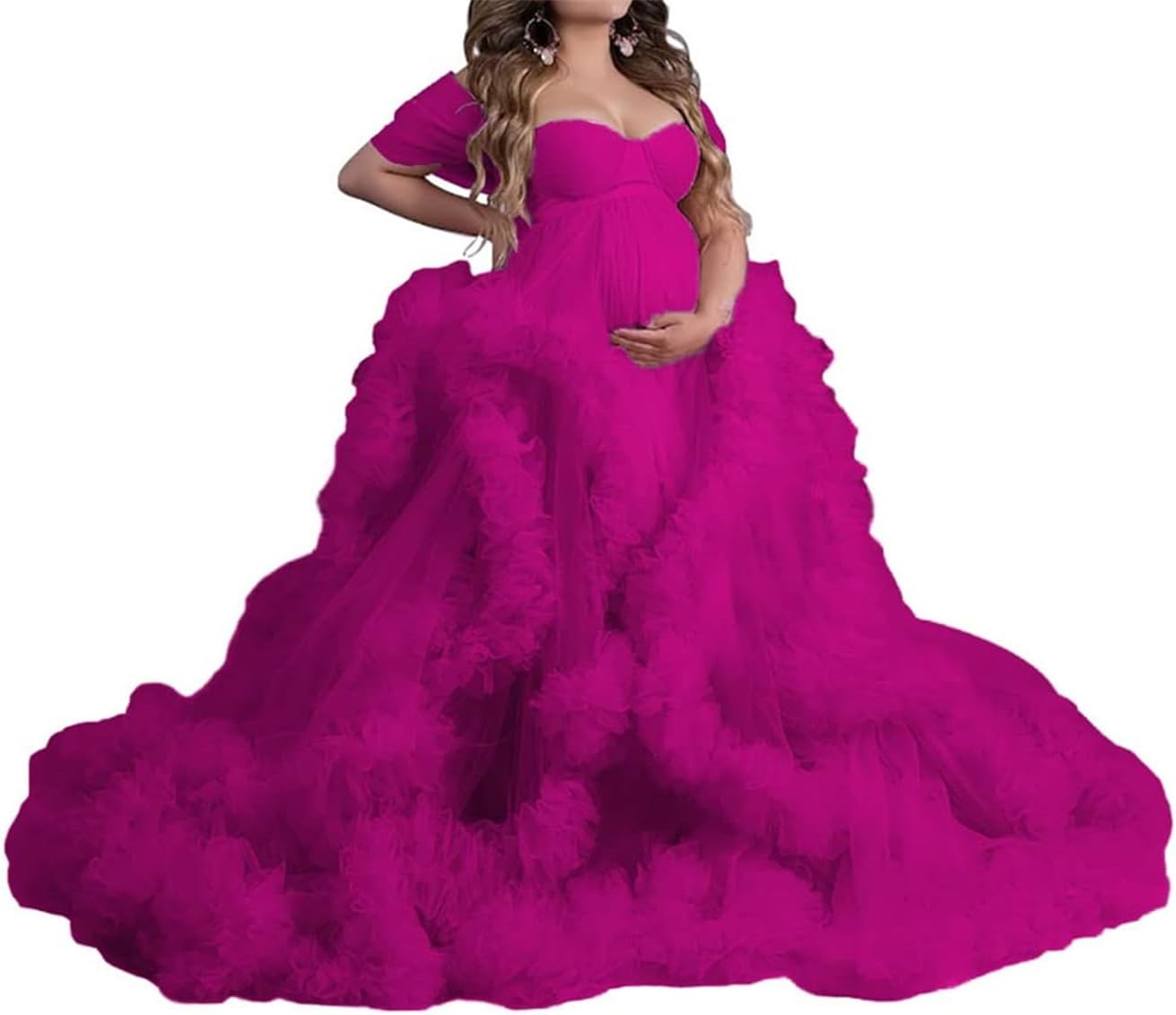 KURFACE Ochtendjas voor Zwangerschapsfotoshoot Doorzichtige Lange Robe Puffige Tulle Robe Doorzichtig, Huid, 40