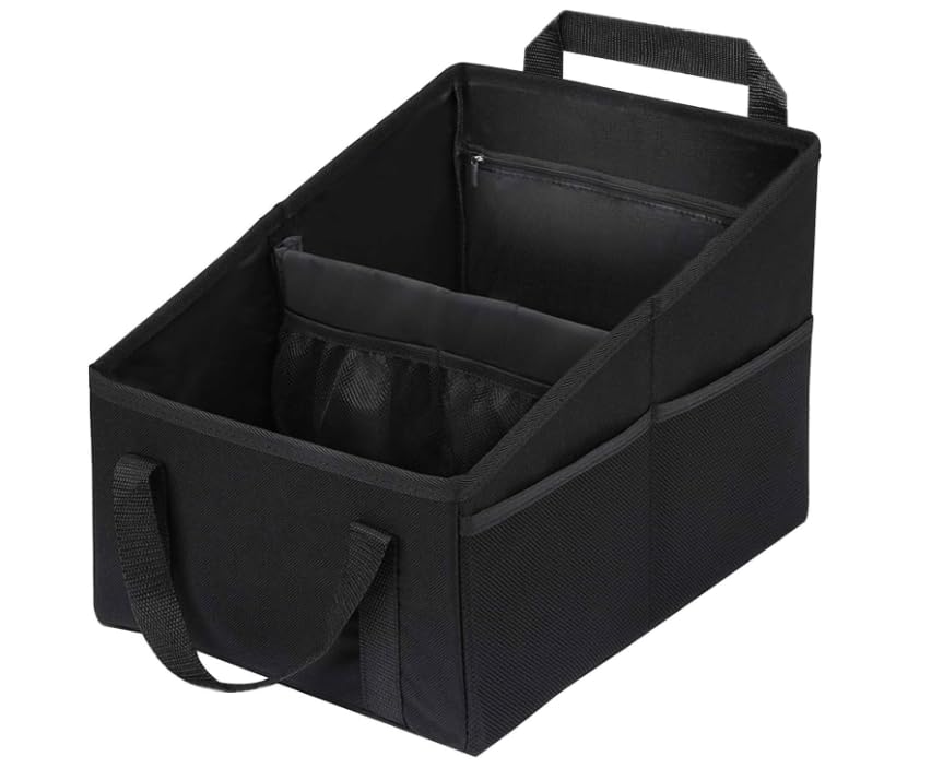 Zyiphor Foldable Car Backseat Organiser with Dividers, Handles & Multiple Mesh Pockets for Toys Books, Snacks & Nappies - Black