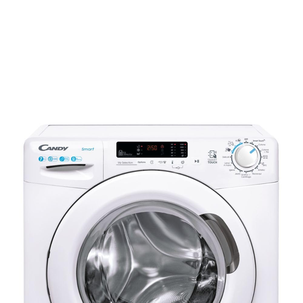 Candy Smart CS 1272DW3/1-11, Machine à laver slim à chargement frontal, 7 kg, classe C, 1200 tours, 79 dB, Départ retardé, 16 programmes, Blanc, AxLxP 85x60x45 cm