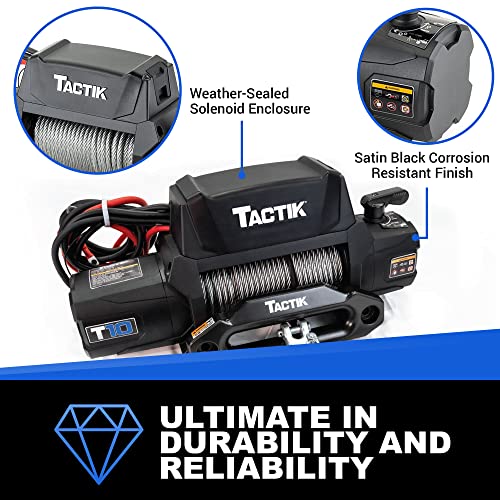 Tactik 10,000 Lb High Performance Winch With Integrated Solenoid, Steel Cable - 5.5 Hp Electric Winch - 12-Foot Remote Controller - Bumper Mount Offroad Tow Recovery - Fits Jeep, Trucks, Suvs #TOP3