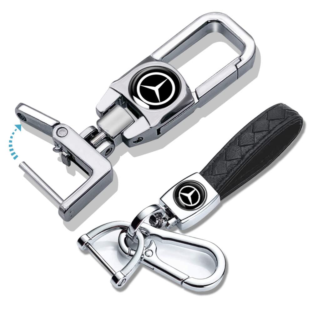 2Pack One-Key-Open Car Keychain for Men Women, Leather Sturdy Durable Key Chain Key Ring Lanyard Gift