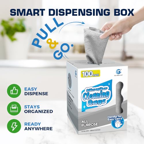 Image of GLIMGLINT Microfiber Cleaning Cloth 100 Pack, Reusable Paper Towels 11 x 9 | Lint Free & Ultra Absorbent Cleaning Rags for Car, Home, Kitchen, Glass & Screen, Washable Shop Towel Rag with Box Grey