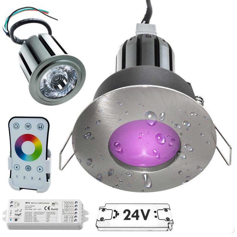 Planetitaly KIT SMART cromoterapia box doccia faretto RGB luce incasso IP65 24V lampada LED 12W centralina WiFi controllo vocale alimentatore RGBW 3000K luce calda (Silver spazzolato, KIT 1 pz)