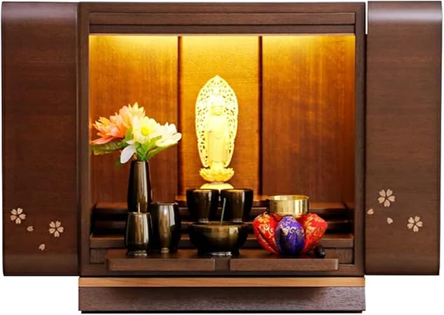 Amazon 小型仏壇 14号 モダン ミニ おしゃれ コンパクト さくら 桜 小さい 小さめ ミニ仏壇 木製 コンパクト仏壇 マンション ウォールナット Ledライト付き ダウンライト 省スペース リビング 現代風 デザイン性の高い 完成品 人気 ウォールナット 仏壇 オンライン通販