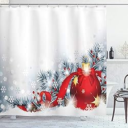 Cortinas De Baño Color Rojo ABAKUHAUS Navidad Cortina de Baño, Bolas de Nieve, Material Resistente al Agua Durable Estampa Digital, 175 x 200 cm, Blanco Rojo