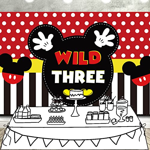 Letdec 7X5 Ft Mickey 3Rd Birthday Photography Backdrop Mickey Inspired Wild Three Photo Background Mouse Themed Boy's Third Birthday Party Supplies Photo Studio Props Decorations #TOP1