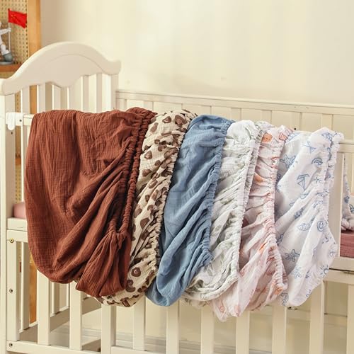Image of TADO MUSLIN Baby Crib Sheets 2 PCS, 100% Organic Cotton Fitted Crib Sheet for Standard Crib Mattress (52 inchx28 inch), Soft and Breathable for Girl and Boy (Khaki, Green)