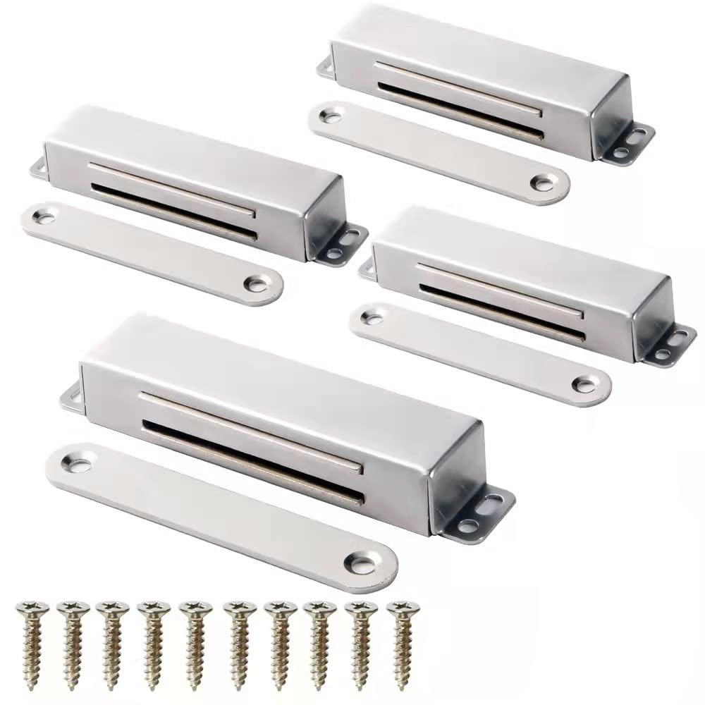 MousikeMagnetic Door Latch Heavy Duty 40kg Stainless Steel Door Magnets with Strong Magnet for Kitchen Cabinet Door Latch (4pcs Silver)