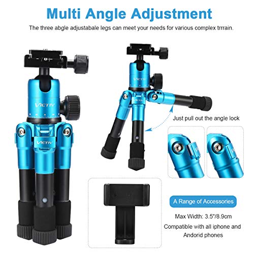 Tabletop Tripod, 20 Inch Portable Desktop Mini Tripod For Camera With 360 Degree Ball Head, Aluminum Small Travel Tripod, Compatible With Dslr Camera/Video Camcorder/Cell Phone/Spotting Scope (Blue) #TOP1