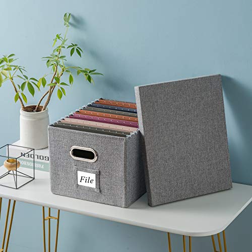 Juephe Linen File Boxes Organizer With Lids Letter/Legal Size Multi-Purpose Collapsible Hanging Gray File Storage Organizer Storage Filing Boxes (1) #TOP3