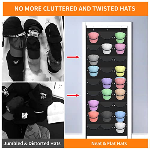 Hat Rack For Baseball Caps, 27 Pockets Over The Door Baseball Hat Organizer, Fitted Hat Storage For Closet Wall Mount Bag With Large Pockets & 3 Hooks, Hat Holder Hanger Organization To Display Caps #TOP5