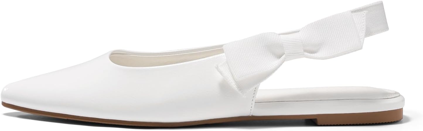Coutgo Womens Slingback Flats Bow Pointed Closed Toe Dress Shoes Slip on Work Party Shoes