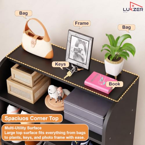 Image of Lukzer 6-Tier Engineered Wood Shoe Rack for Home (SR-005 /Black) Footwear Storage Organizer with Rounded Corner Design, Space-Saving Shoe Stand for Office, Entryway & Living Room (100 x 60 x 30 cm)
