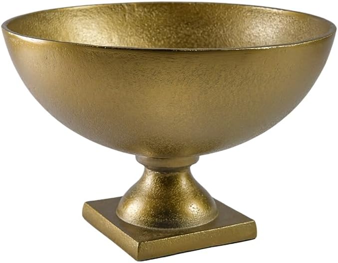 Serene Spaces Living Antique Brass Pedestal Bowl, Vintage Wedding Centerpiece, Fruit, Treats Holder, Flower Vase for Dining Table, Entry way, Console Table, Holiday Decor, 10" Diameter & 6.75" Tall