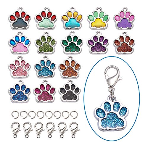 Craftdady Pendentifs en émail avec empreinte de patte de chat et de chien, paquet de 32, breloques...