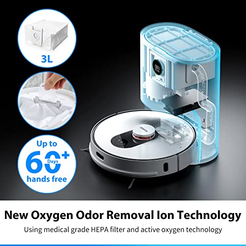 ROIDMI EVE Plus Zuig- en dweilrobot met afzuigstation (3 l), 2700 Pa laser navigatiestofzuiger, robot, 3D-obstakelherkenning, kamerkaart, wifi/APP voor dierenharen, tapijten, harde vloeren, wit - Image 3