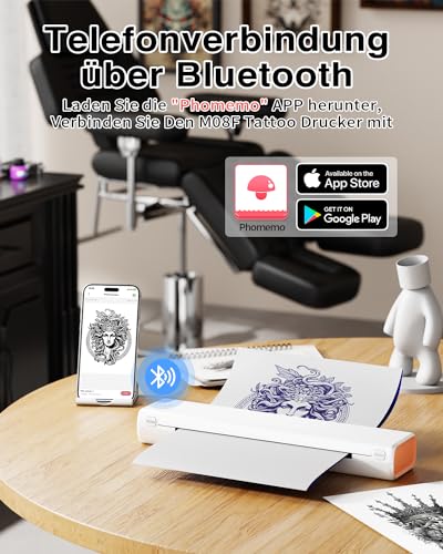 Phomemo M08F Tattoo Drucker, Tattoo Stencil Drucker A4 Thermodrucker Tattoo Kompatibel mit Smartphone & PC, Kopierer für Anfänger, Künstler mit 10 Tattoo Transfer Papier