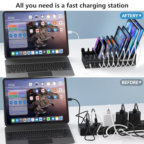 200W USB C Charging Station 10-Port Fast Charger for Multiple Devices, PD/QC Desktop Charging Hub for MacBook iPhone iPad Phones - image 5